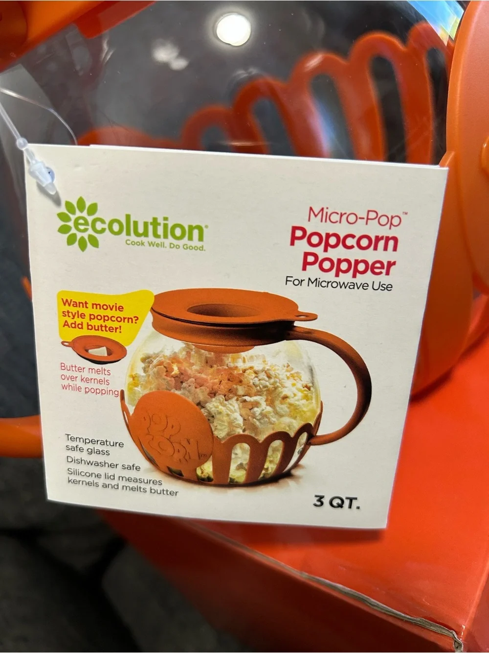 Orange Popcorn Serving Bowl with Handle - Popcorn Brand
